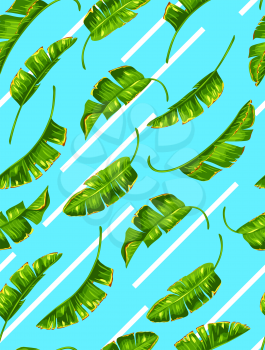 Seamless pattern with banana palm leaves. Decorative tropical foliage.