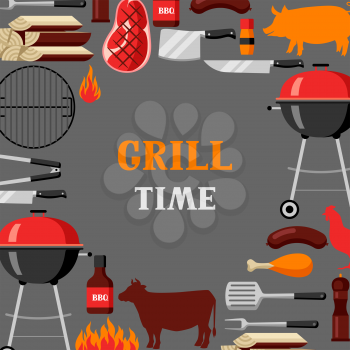 Bbq time background with grill objects and icons.