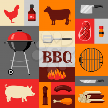 Bbq background with grill objects and icons.