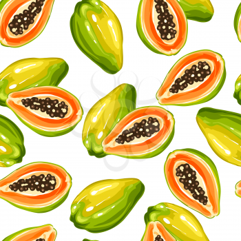 Seamless pettern with papaya isolated on white background. Illustration of tropical plant.