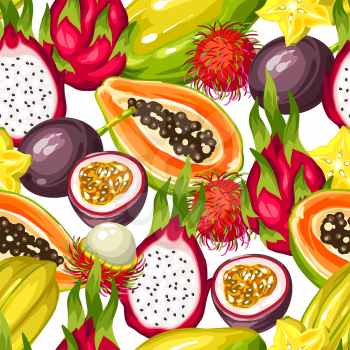 Seamless pattern with exotic tropical fruits. Illustration of asian plants.
