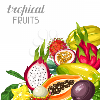 Background with exotic tropical fruits. Illustration of asian plants.
