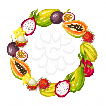 Frame with exotic tropical fruits. Illustration of asian plants.