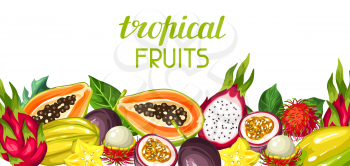 Banner with exotic tropical fruits. Illustration of asian plants.