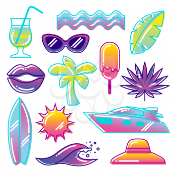 Set of stylized summer objects. Abstract illustration in vibrant color.