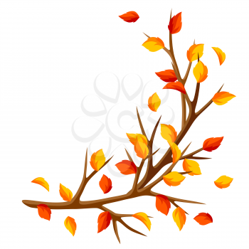 Autumn branch of tree and yellow leaves. Seasonal illustration.