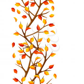 Autumn seamless pattern with branches of tree and yellow leaves. Seasonal illustration.