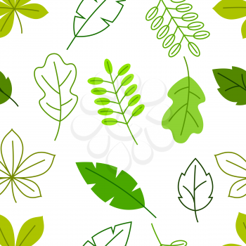 Seamless floral pattern with stylized green leaves. Spring or summer foliage.