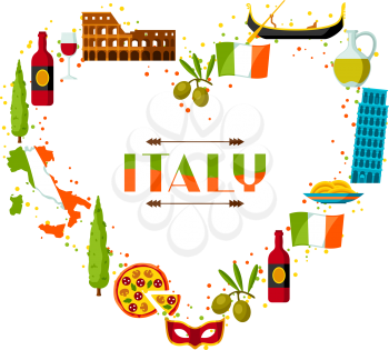 Italy background design. Italian symbols and objects.