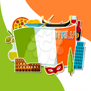 Italy background design. Italian sticker symbols and objects.