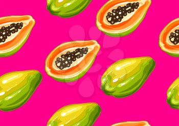 Seamless pattern with papaya. Illustration of tropical plant.
