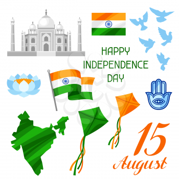 India Independence Day set of objects. Celebration 15 th of August.