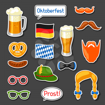 Set of Oktoberfest photo booth stickers. Accessories for festival and party.