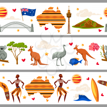 Australia seamless borders. Australian traditional symbols and objects.