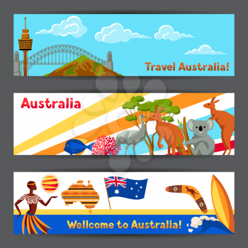 Australia banners design. Australian traditional symbols and objects.