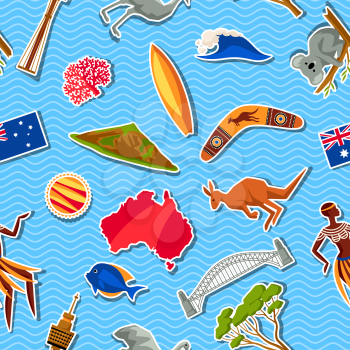 Australia seamless pattern. Australian traditional sticker symbols and objects.