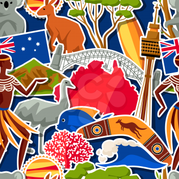 Australia seamless pattern. Australian traditional sticker symbols and objects.