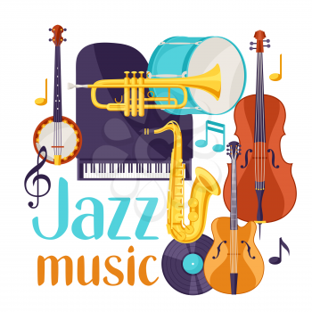 Jazz music festival background with musical instruments.