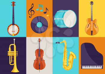 Set of musical instruments. Jazz, blues and classical music.