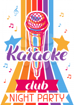 Karaoke club poster. Music event banner. Illustration with microphone in retro style.