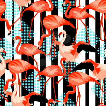 Seamless pattern with flamingo. Tropical bright abstract birds.