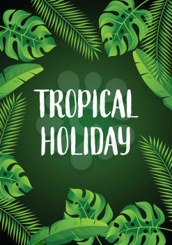 Background with tropical palm leaves. Exotic tropical plants. Illustration of jungle nature.