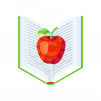 Isometric icon book with apple. Education or bookstore illustration in flat design style.