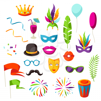 Carnival party set of celebration icons, objects and decor.