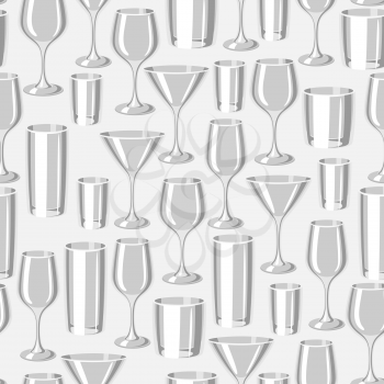Types of bar glasses. Seamless pattern with alcohol glassware.
