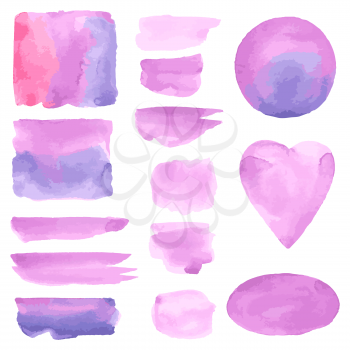 Watercolor brush strokes. Violet aquarelle abstract backgrounds.