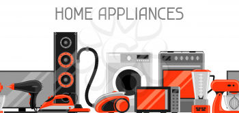 Banner with home appliances. Household items for sale and shopping advertising poster.