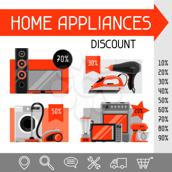 Website template with home appliances. Household items for sale and shopping advertising design.