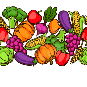 Harvest seamless pattern. Autumn illustration with seasonal fruits and vegetables.