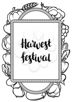 Harvest festival poster. Autumn illustration with seasonal fruits and vegetables.