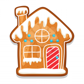 Gingerbread cookies house. Illustration of Merry Christmas sweets.