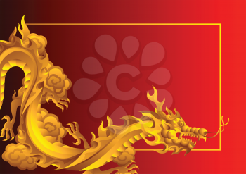 Background with Chinese dragons. Traditional China symbol. Asian mythological golden animals.