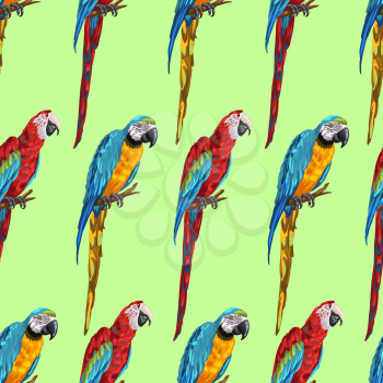Tropical seamless pattern with parrots. Hand drawn exotic birds.