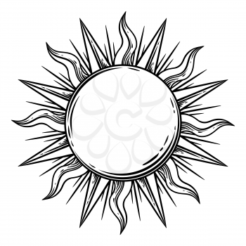 Bohemian sun. Vector tattoo hand drawn illustration.