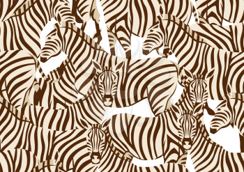 Seamless pattern with of zebras. Wild African savanna animals on white background.