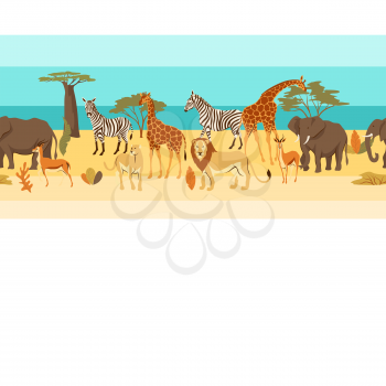 Seamless pattern with African savanna animals. Stylized illustration.