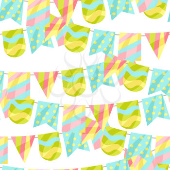 Holiday seamless pattern with garland of flags. Celebration patternd colored banners.