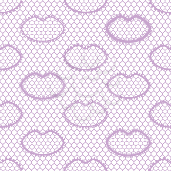 Seamless lace pattern with lips. Vintage fashion textile.