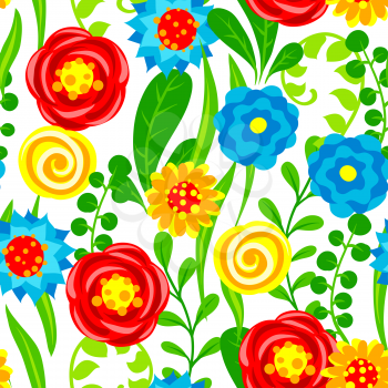 Seamless pattern with summer flowers. Beautiful decorative natural plants, buds and leaves.