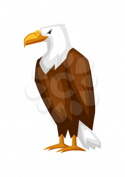 Bald eagle cartoon illustration. Bird flies on white background.