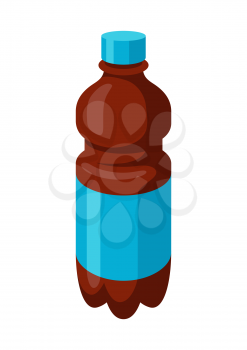 Illustration of stylized bottle of soda or cola in plastic tarre. Fast food meal. Isolated on white background.