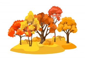 Autumn background with landscape and stylized trees. Natural illustration.