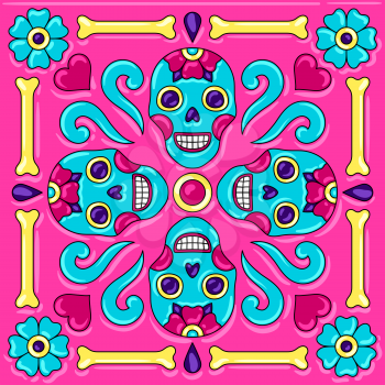 Day of the Dead mexican talavera ceramic tile pattern. Traditional decorative objects. Ethnic folk ornament.