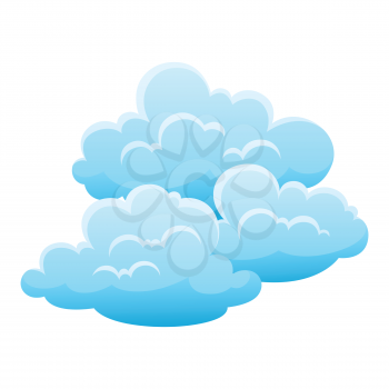 Blue clouds on white background. Cartoon cloudscape illustration.