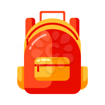 Icon of red school backpack in flat style. Illustration isolated on white background.