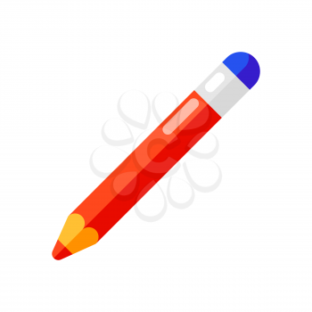 Icon of pencil with eraser in flat style. Illustration isolated on white background.